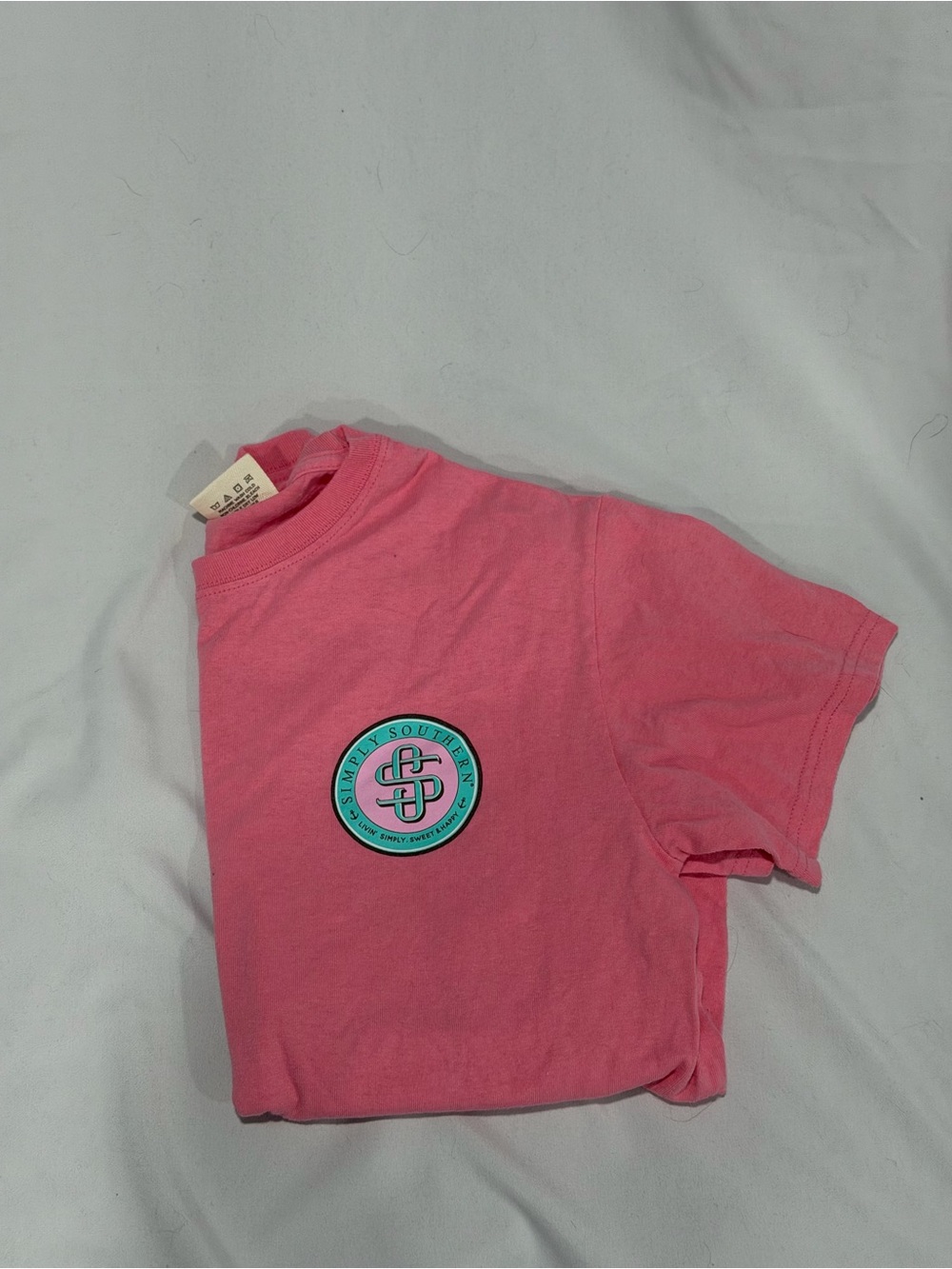 Simply Southern Pink Tee with Teal Crest